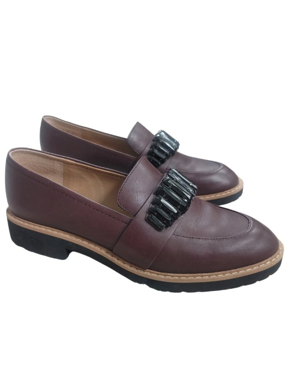 FRANCO SARTO Carver Burgundy Leather Embellished Loafers - Size 7 - Picture 2 of 5